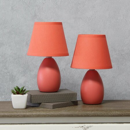 Creekwood Home Traditional Petite Ceramic Oblong Table Lamp Two Pack Set, Matching Drum Fabric Shade, Orange CWT-2005-OG-2PK